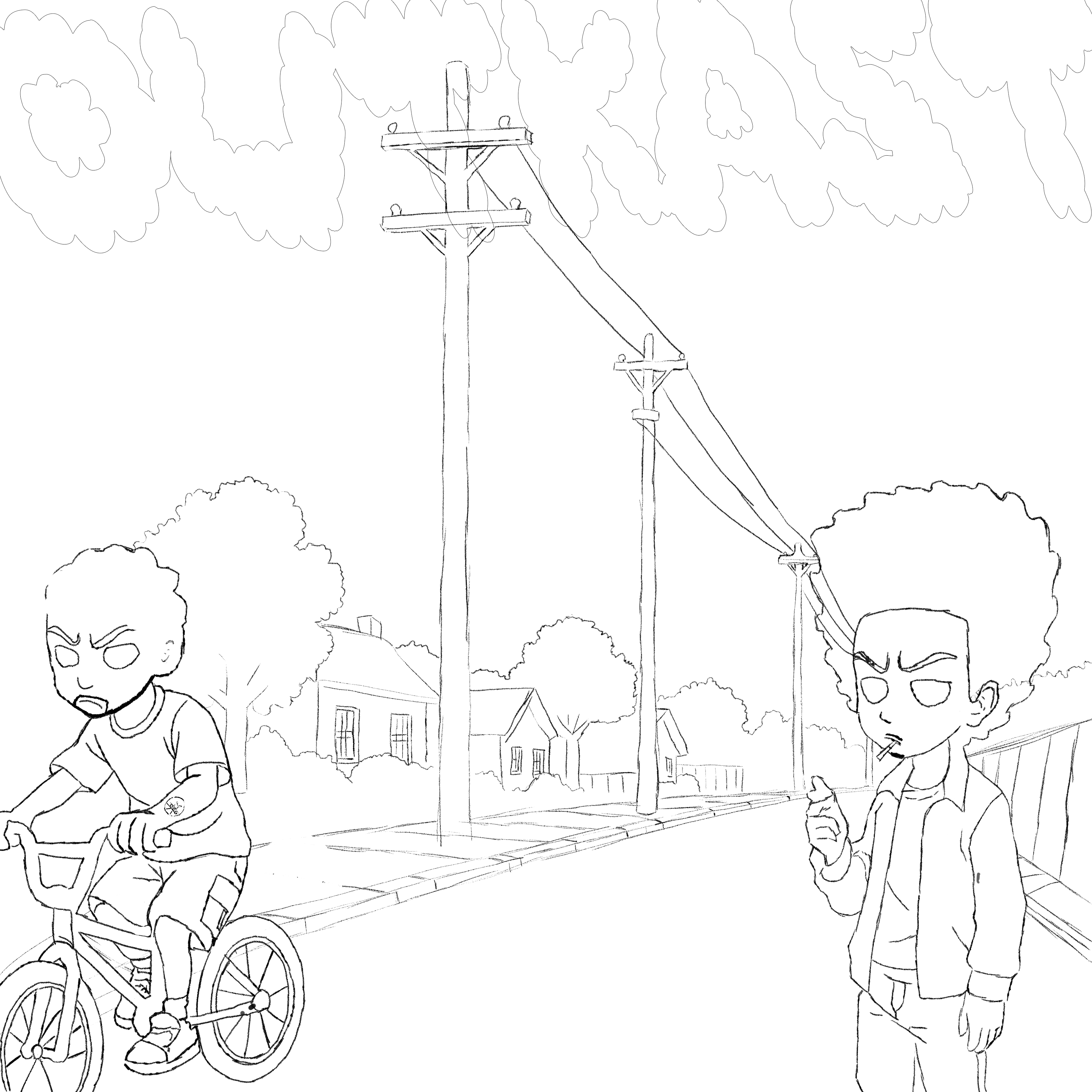 Le dessin préparatoire de cette illustration, réalisé à la tablette graphique