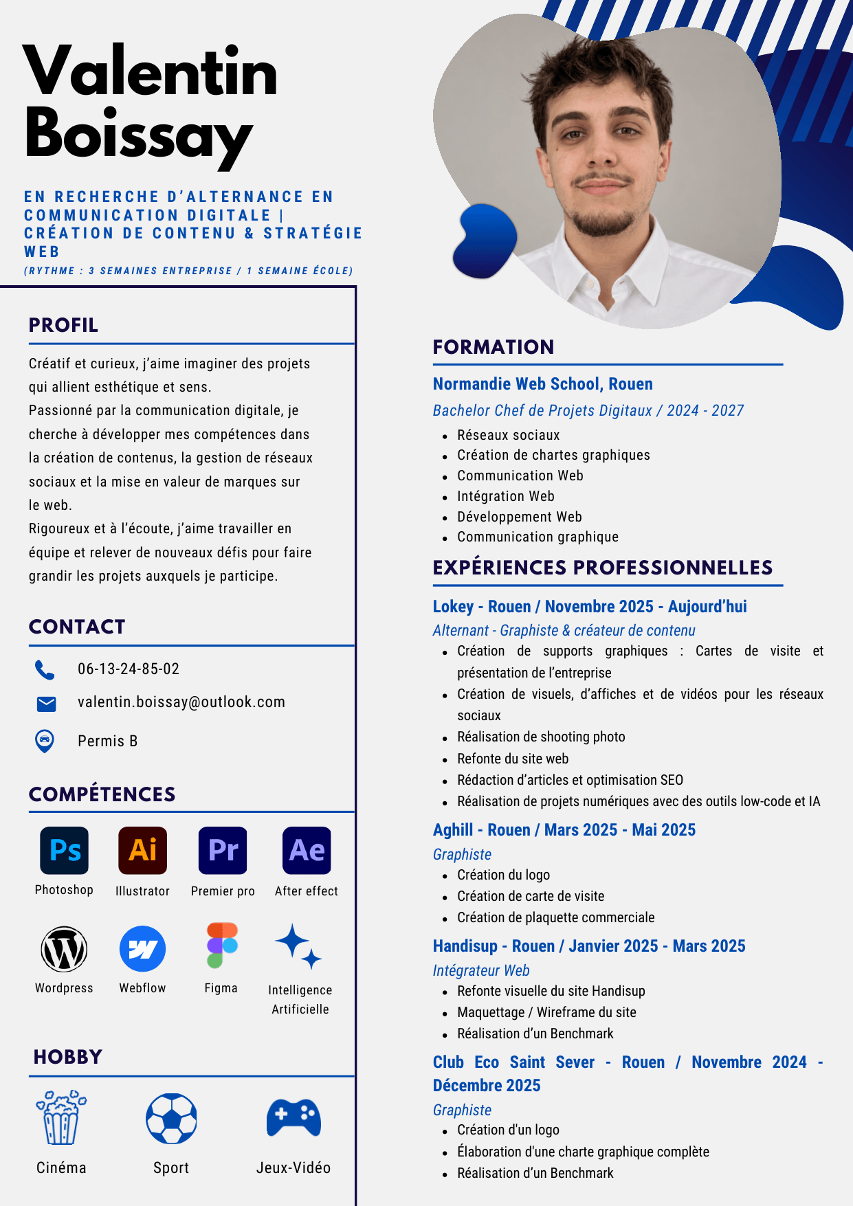 Aperçu du CV de Valentin Boissay : formation, expériences professionnelles et compétences